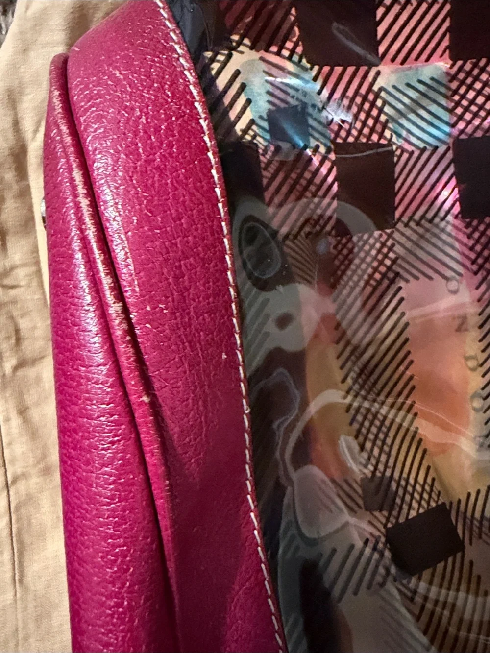 Burberry Pink Transparent Plaid Tote with Gold Rings